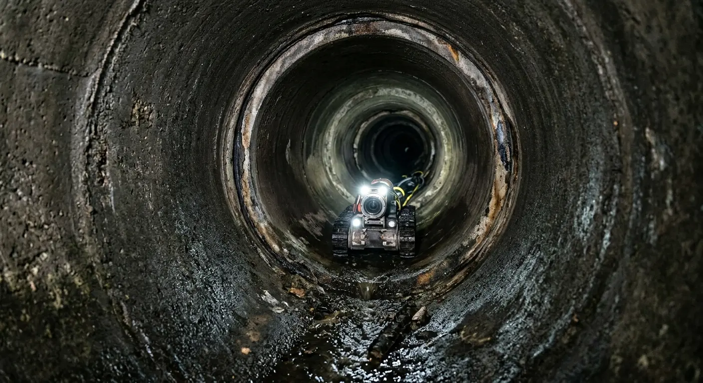 Robotic sewer camera inspecting pipe interior for Sewer Line Cleaning in Pinehurst